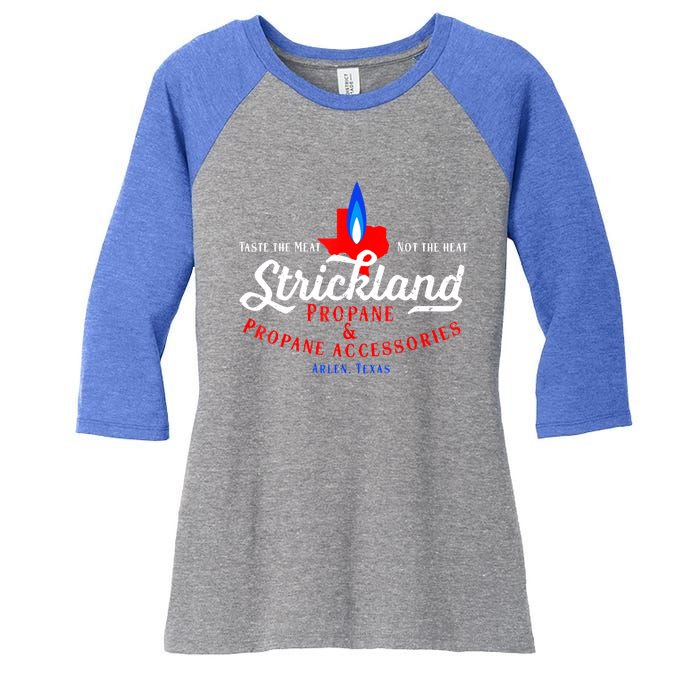 Strickland Propane Taste The Meat Not The Heat Women's Tri-Blend 3/4-Sleeve Raglan Shirt