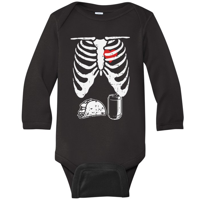 Skeleton Pregnancy Taco Beer Xray Halloween Soon Dad. Baby Long Sleeve Bodysuit