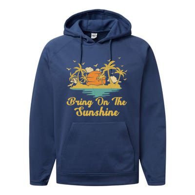 Sunset Palm Tree Beach Vacation Bring On The Sunshine Summer Gift Performance Fleece Hoodie