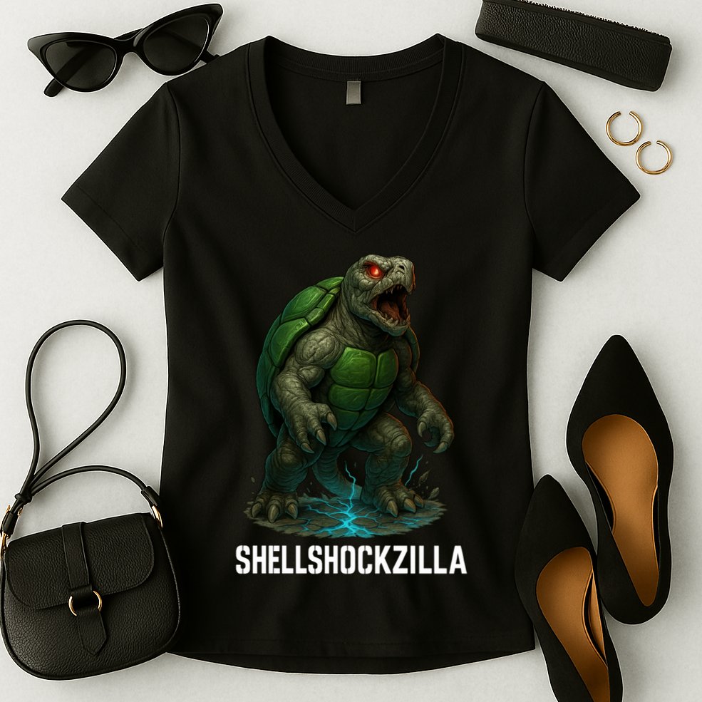 Shellshockzilla Parody Turtle Women's V-Neck T-Shirt