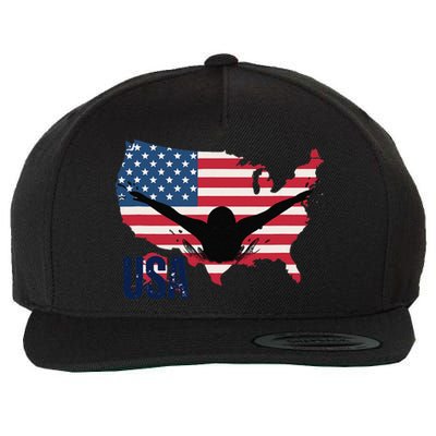 Swimming Patriotic Usa Flag Swimmers Wool Snapback Cap