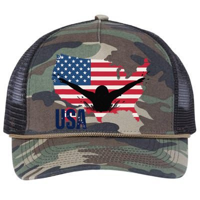 Swimming Patriotic Usa Flag Swimmers Retro Rope Trucker Hat Cap