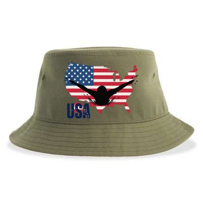 Swimming Patriotic Usa Flag Swimmers Sustainable Bucket Hat