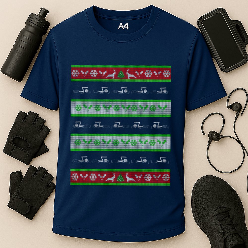 Swimmer Present Ugly Christmas Cooling Performance Crew T-Shirt