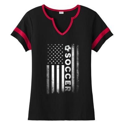 Soccer Player USA US American Flag Girls Boys Ladies Halftime Notch Neck Tee