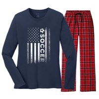 Soccer Player USA US American Flag Girls Boys Women's Long Sleeve Flannel Pajama Set 