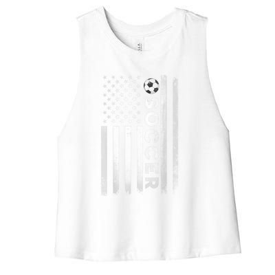 Soccer Player USA US American Flag Girls Boys Women's Racerback Cropped Tank