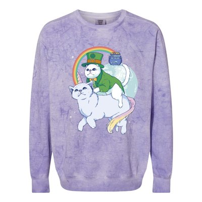 St Patricks Unicorn Cat Wearing Leprechaun Cat Cute Funny Gift Colorblast Crewneck Sweatshirt