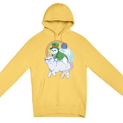 St Patricks Unicorn Cat Wearing Leprechaun Cat Cute Funny Gift Premium Pullover Hoodie