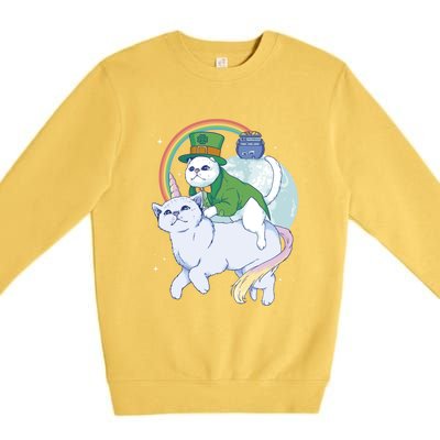 St Patricks Unicorn Cat Wearing Leprechaun Cat Cute Funny Gift Premium Crewneck Sweatshirt