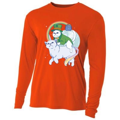 St Patricks Unicorn Cat Wearing Leprechaun Cat Cute Funny Gift Cooling Performance Long Sleeve Crew