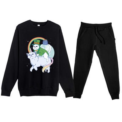 St Patricks Unicorn Cat Wearing Leprechaun Cat Cute Funny Gift Premium Crewneck Sweatsuit Set