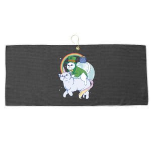 St Patricks Unicorn Cat Wearing Leprechaun Cat Cute Funny Gift Large Microfiber Waffle Golf Towel