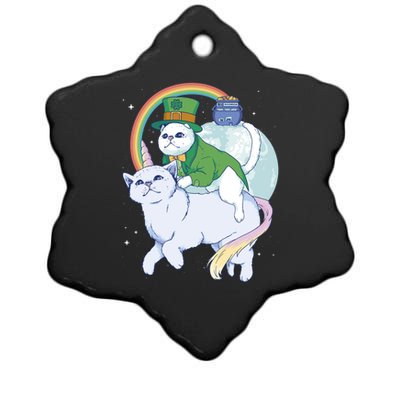 St Patricks Unicorn Cat Wearing Leprechaun Cat Cute Funny Gift Ceramic Star Ornament