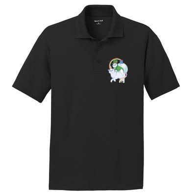 St Patricks Unicorn Cat Wearing Leprechaun Cat Cute Funny Gift PosiCharge RacerMesh Polo