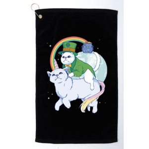 St Patricks Unicorn Cat Wearing Leprechaun Cat Cute Funny Gift Platinum Collection Golf Towel