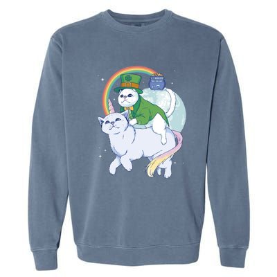 St Patricks Unicorn Cat Wearing Leprechaun Cat Cute Funny Gift Garment-Dyed Sweatshirt