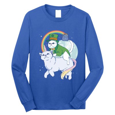 St Patricks Unicorn Cat Wearing Leprechaun Cat Cute Funny Gift Long Sleeve Shirt