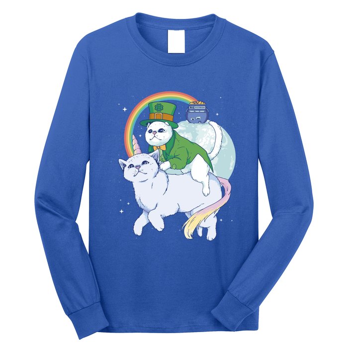 St Patricks Unicorn Cat Wearing Leprechaun Cat Cute Funny Gift Long Sleeve Shirt