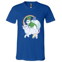 St Patricks Unicorn Cat Wearing Leprechaun Cat Cute Funny Gift V-Neck T-Shirt