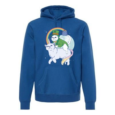 St Patricks Unicorn Cat Wearing Leprechaun Cat Cute Funny Gift Premium Hoodie