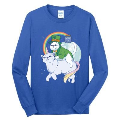 St Patricks Unicorn Cat Wearing Leprechaun Cat Cute Funny Gift Tall Long Sleeve T-Shirt