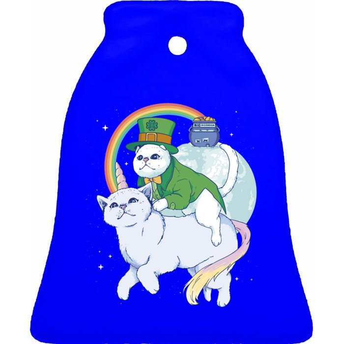 St Patricks Unicorn Cat Wearing Leprechaun Cat Cute Funny Gift Ceramic Bell Ornament