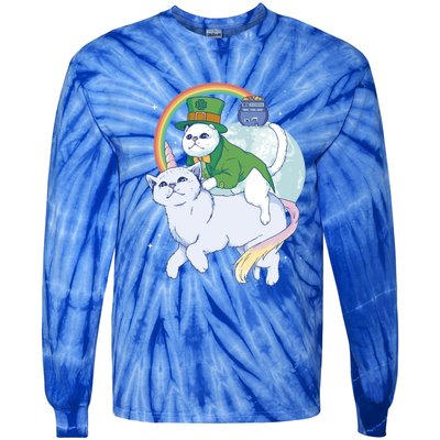 St Patricks Unicorn Cat Wearing Leprechaun Cat Cute Funny Gift Tie-Dye Long Sleeve Shirt