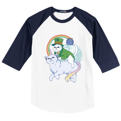 St Patricks Unicorn Cat Wearing Leprechaun Cat Cute Funny Gift Baseball Sleeve Shirt