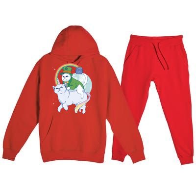 St Patricks Unicorn Cat Wearing Leprechaun Cat Cute Funny Gift Premium Hooded Sweatsuit Set