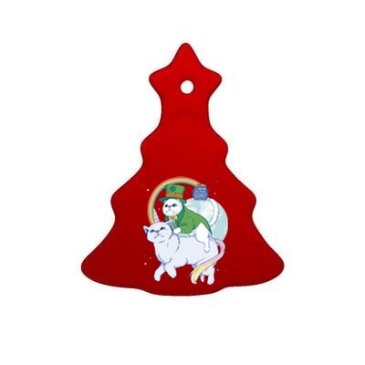 St Patricks Unicorn Cat Wearing Leprechaun Cat Cute Funny Gift Ceramic Tree Ornament