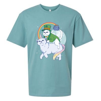 St Patricks Unicorn Cat Wearing Leprechaun Cat Cute Funny Gift Sueded Cloud Jersey T-Shirt