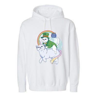 St Patricks Unicorn Cat Wearing Leprechaun Cat Cute Funny Gift Garment-Dyed Fleece Hoodie