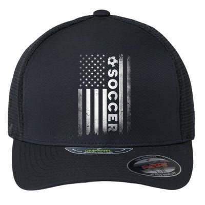 Soccer Player USA US American Flag Girls Boys Flexfit Unipanel Trucker Cap