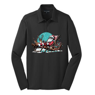 Santa Play Video Games Gaming Santa Gamer Christmas Gift Silk Touch Performance Long Sleeve Polo