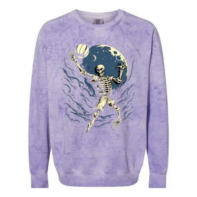 Skeleton Playing Volleyball Halloween Volleyball Player Gift Colorblast Crewneck Sweatshirt