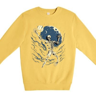 Skeleton Playing Volleyball Halloween Volleyball Player Gift Premium Crewneck Sweatshirt