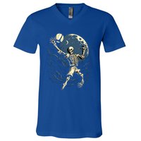 Skeleton Playing Volleyball Halloween Volleyball Player Gift V-Neck T-Shirt