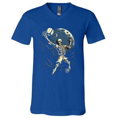 Skeleton Playing Volleyball Halloween Volleyball Player Gift V-Neck T-Shirt