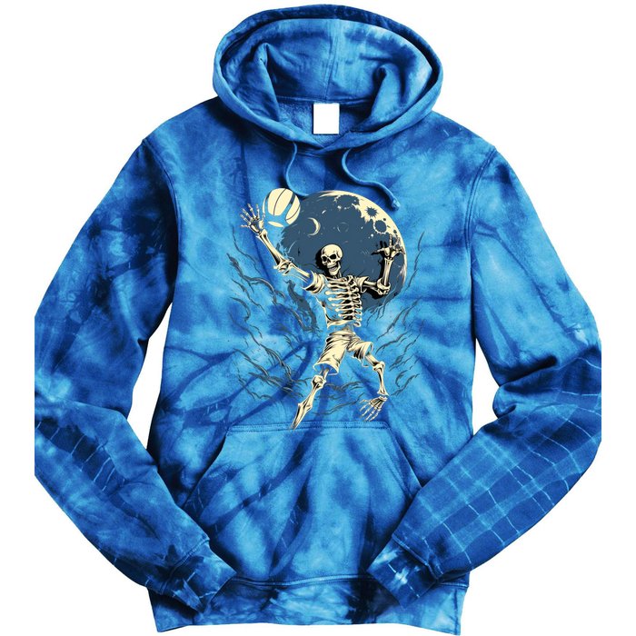 Skeleton Playing Volleyball Halloween Volleyball Player Gift Tie Dye Hoodie