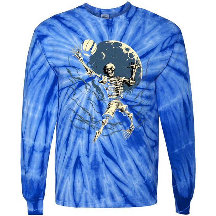 Skeleton Playing Volleyball Halloween Volleyball Player Gift Tie-Dye Long Sleeve Shirt