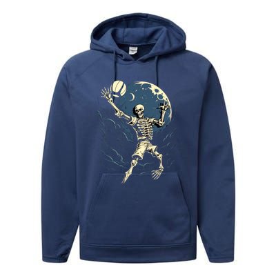 Skeleton Playing Volleyball Halloween Volleyball Player Gift Performance Fleece Hoodie