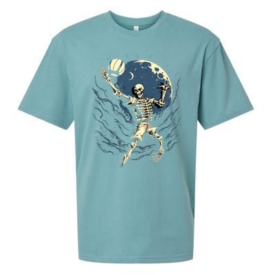 Skeleton Playing Volleyball Halloween Volleyball Player Gift Sueded Cloud Jersey T-Shirt