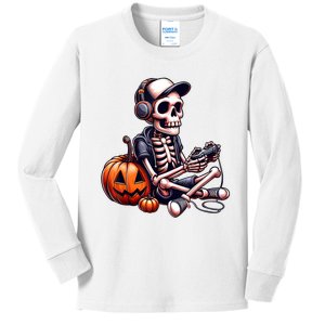 Skeleton Playing Video Game Halloween Boy Gamer Kids Long Sleeve Shirt