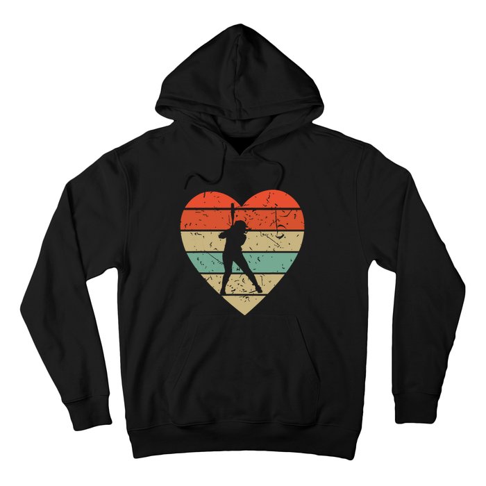 Softball Player Vintage Design Retro Baseball Heart Sport Hoodie