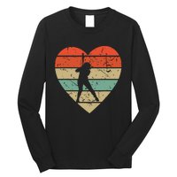 Softball Player Vintage Design Retro Baseball Heart Sport Long Sleeve Shirt