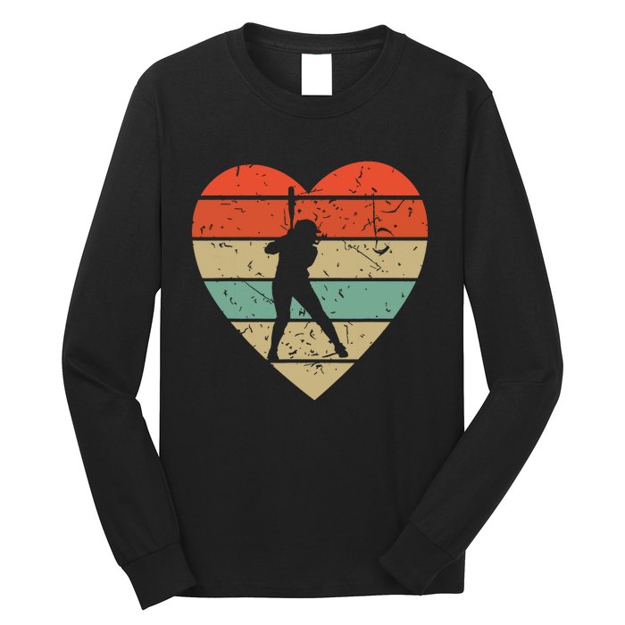 Softball Player Vintage Design Retro Baseball Heart Sport Long Sleeve Shirt