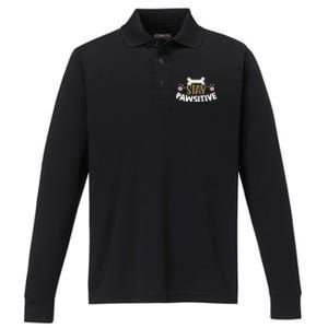 Stay Pawsitive With Bone And Paw Print Gift Performance Long Sleeve Polo