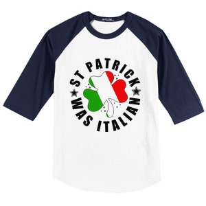 St. Patrick Was Italian Shamrock Italy Flag Funny Design Baseball Sleeve Shirt