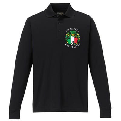 St Patrick Was Italian St. Patrick's Day Shamrock Performance Long Sleeve Polo